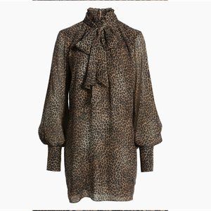 Frame Tie Neck Silk Mini Dress